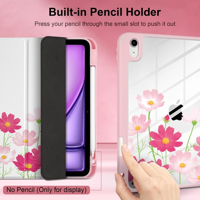 Alt view image 5 of 5 - MEEgoodo Case for iPad Air 11 inch M4 2026/M3 2025/M2 2024, for iPad Air 5th/4th Generation Case 10.9 inch 2022/2020, Tablet Cover with Acrylic Transparent Back Shell, Bright Pink Flowers