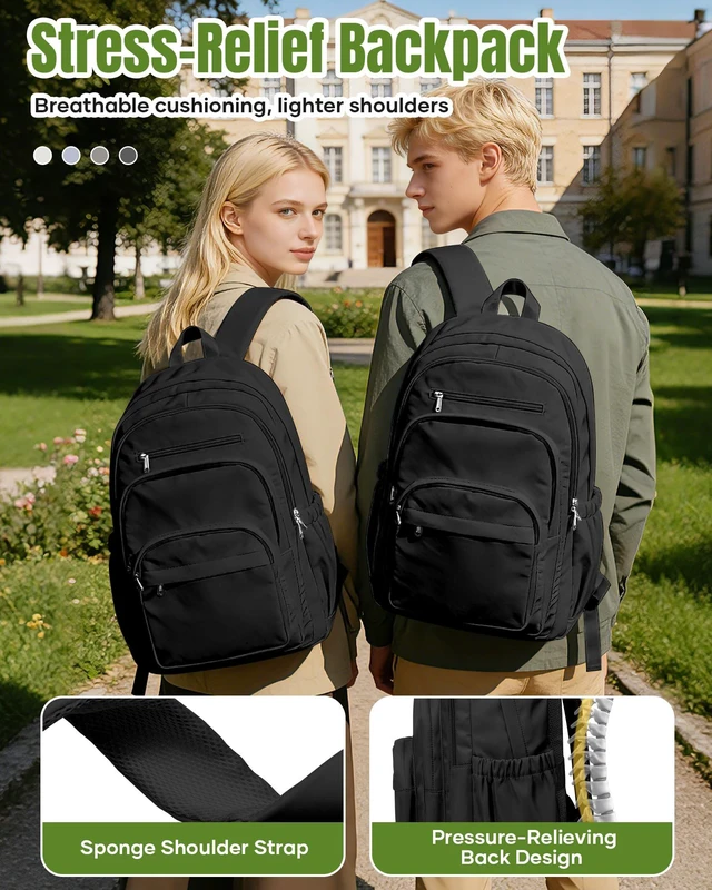 Alt view image 5 of 5 - Black School Backpack For Women Men, College Backpack with Lots of Pockets