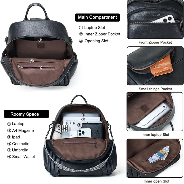 Alt view image 3 of 5 - Leresas 35L Backpack Purse for Women Men Teacher Backpack Vegan Leather Fashion Travel Backpack Business Work College Computer Bag Black