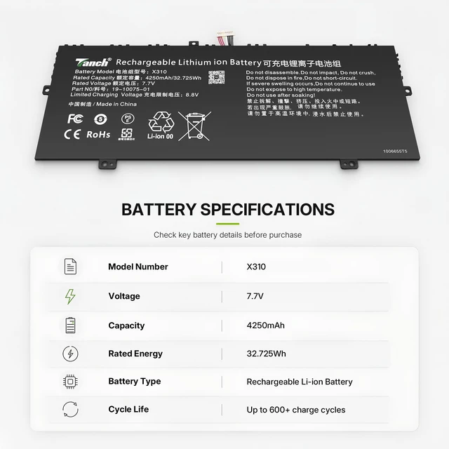Alt view image 2 of 5 - Tanch X310 Laptop Battery for Chuwi LarkBook CWI509 Jumper Ezbook X3 Air