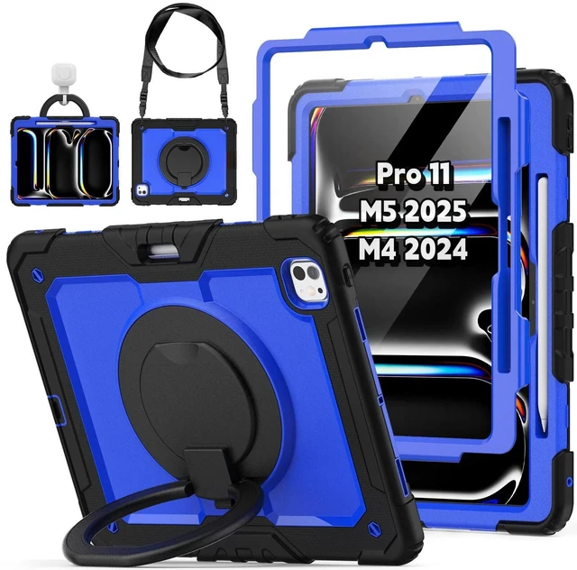 Main image of ZSLVPN for iPad Pro 11 inch Shockproof Case M4 2024 / M5 2025, Black/Blue