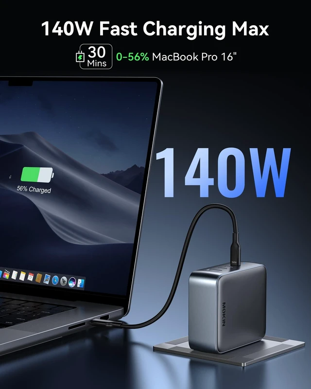 Alt view image 2 of 5 - 140W USB C Charger Block, 4-Port GaN PD3.1 PPS Fast Laptop MacBook Adapter