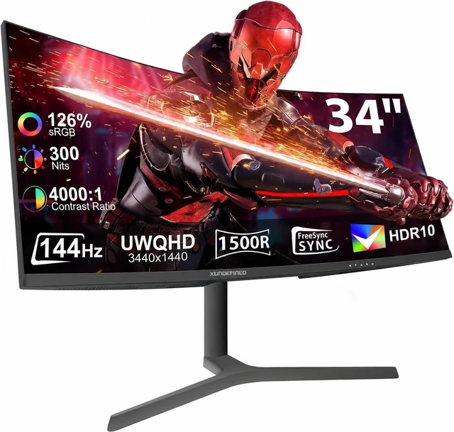 Main image of 34 Inch Curved Monitor 180Hz, UWQHD 3440x1440p Ultrawide Gaming Monitor 1500R with Speaker, PIP/PBP, 4000:1 Contrast, sRGB126%, HDR, FreeSync & G-SYNC, 1ms(MPRT), HDMI/DP Port, Adjustable Stand, VESA