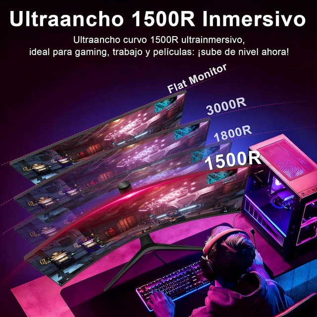 Alt view image 3 of 5 - 34 Inch Curved Monitor 180Hz, UWQHD 3440x1440p Ultrawide Gaming Monitor 1500R with Speaker, PIP/PBP, 4000:1 Contrast, sRGB126%, HDR, FreeSync & G-SYNC, 1ms(MPRT), HDMI/DP Port, Adjustable Stand, VESA