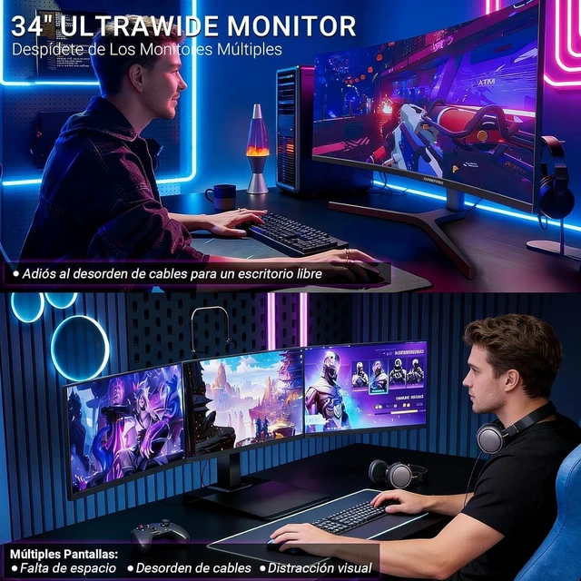 Alt view image 2 of 5 - 34 Inch Curved Monitor 180Hz, UWQHD 3440x1440p Ultrawide Gaming Monitor 1500R with Speaker, PIP/PBP, 4000:1 Contrast, sRGB126%, HDR, FreeSync & G-SYNC, 1ms(MPRT), HDMI/DP Port, Adjustable Stand, VESA