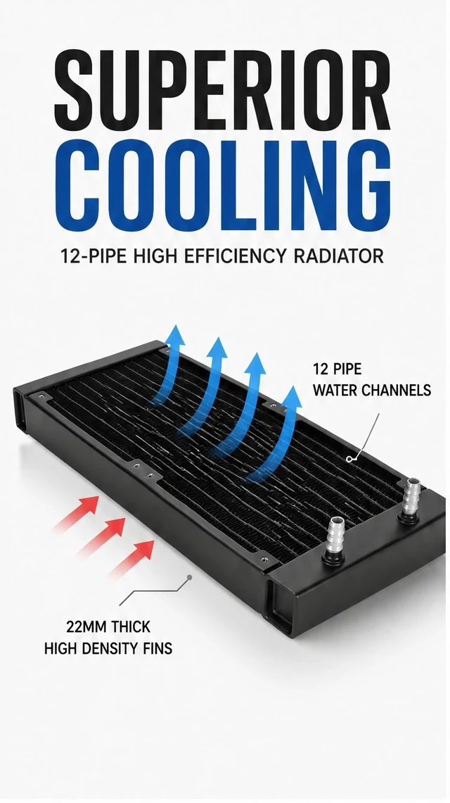 Alt view image 2 of 5 - 280 mm Water Cooling, 12 Pipe Aluminum Heat Exchanger, Easy Installation