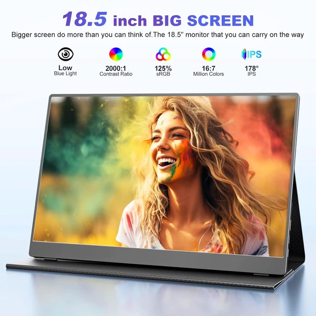 Alt view image 2 of 5 - Usparkle 18.5 Inch Portable Monitor, FHD 120Hz IPS HDR 125% sRGB USB-C HDMI External Travel Monitor with Built-in Speakers, VESA Compatible for Laptop MacBook PC Surface PS5 Xbox