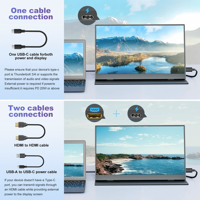 Alt view image 3 of 5 - Usparkle 18.5 Inch Portable Monitor, FHD 120Hz IPS HDR 125% sRGB USB-C HDMI External Travel Monitor with Built-in Speakers, VESA Compatible for Laptop MacBook PC Surface PS5 Xbox