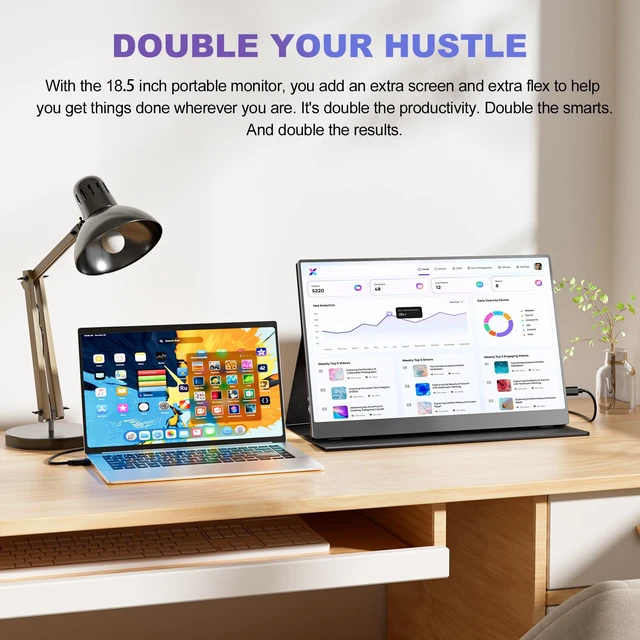 Alt view image 5 of 5 - Usparkle 18.5 Inch Portable Monitor, FHD 120Hz IPS HDR 125% sRGB USB-C HDMI External Travel Monitor with Built-in Speakers, VESA Compatible for Laptop MacBook PC Surface PS5 Xbox