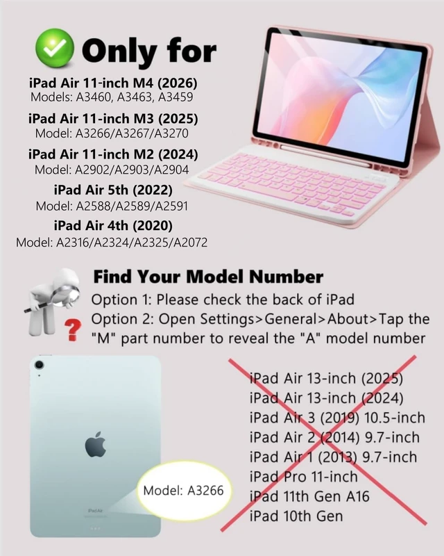 Alt view image 3 of 5 - for iPad Air 11-inch/ 5th/ 4th Generation Case with Keyboard iPad Air 10.9/11-inch M4 M3 M2 Air 5 Air 4 Gen 2026/2025/2024/2022/2020 Magic Keyboard Backlit Built-in Pencil Holder with Mouse - Pink