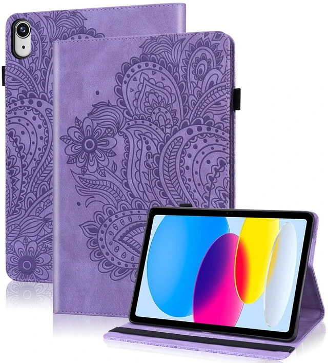 Main image of VODEFOX Case for iPad 11th Generation 11 Inch 2025 A16, iPad 10th Generation 10.9 inch 2022, Slim Stand PU Leather Embossed Flowers Protective Cover - Purple