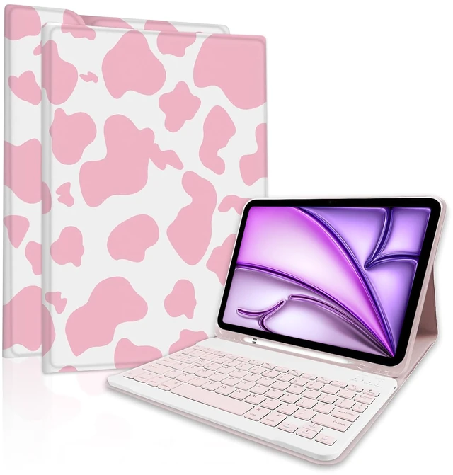 Main image of TopPerfekt for iPad Air 11 M4 2026 8th (M3 2025/M2 2024) case with Bluetooth Keyboard for iPad Air 5th/4th Generation 10.9Inch (2022/2020) Rechargeable, Magnetically Absorbent, Pencil Holder- Cow Pink