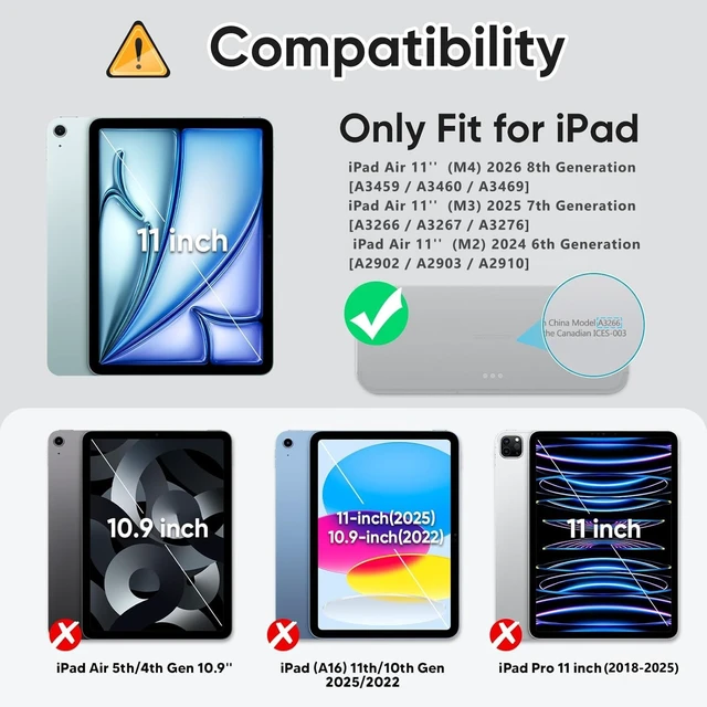 Alt view image 2 of 5 - SCSVPN Case for iPad Air 11-inch M4/M3/M2 (2026/2025/2024), Full Body Shockproof Rugged Protective Slim Cover with Screen Protector, 360 Rotating Stand, Hand/Shouler Strap, Pencil Holder (Navy Blue)