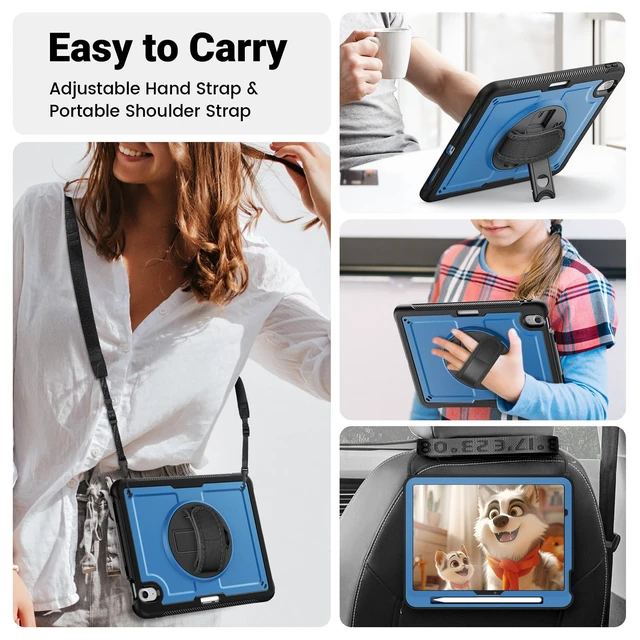 Alt view image 5 of 5 - SCSVPN Case for iPad Air 11-inch M4/M3/M2 (2026/2025/2024), Full Body Shockproof Rugged Protective Slim Cover with Screen Protector, 360 Rotating Stand, Hand/Shouler Strap, Pencil Holder (Navy Blue)