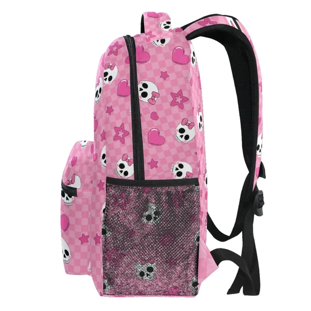Alt view image 4 of 5 - MNSRUU Student Travel School Backpack Pink Skull Girl College Laptop Backpacks Business iPad Tablet Computer Bookbags for Adult Teen One Size