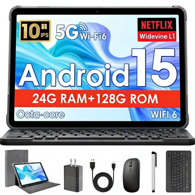 Main image of MENTUME Android 15 Tablet, Mini Laptop with Keyboard, Cheap Laptop Small 2 in 1 Tablets Clearance 2025 2026, 10 Inch 24GB RAM+128GB ROM, Octa-Core 6000mAh 1280x800 IPS HD, 5G WiFi with Mouse (Gray)
