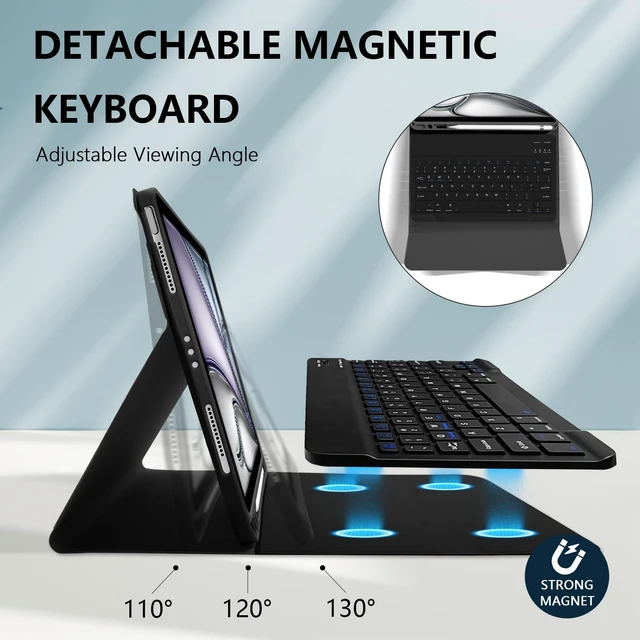 Alt view image 4 of 5 - Mewealth for iPad Air 11-inch (M4/M3/M2-2026/2025/2024) Case with Keyboard, Wireless Keyboard Cover with Pencil Holder for Air 10.9 Inch (5th/4th-2022/2020), Checkered Plaid Blue-Light Blue