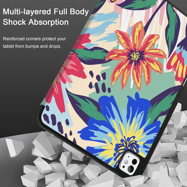 Alt view image 5 of 5 - MEEgoodo Case for M5 iPad Pro 13 inch 2025/M4 iPad Pro 13 inch Case 2024, Tablet Cover with Trifold Stand + Pencil Holder + Auto Wake/Sleep + Soft TPU Back Cover, Art Painted Flowers