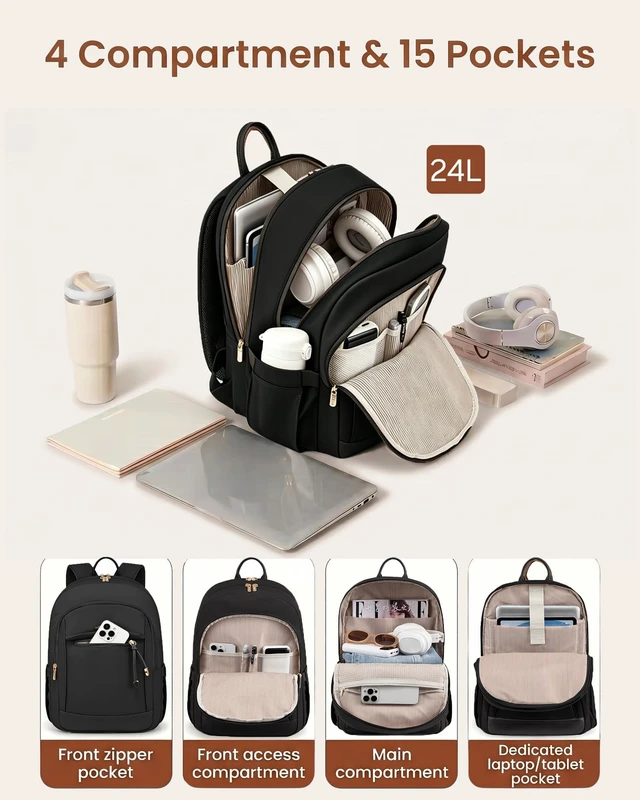Alt view image 3 of 5 - LOVEVOOK 24L Laptop Backpack for Women, 15.6 Inch Work Laptop Bag