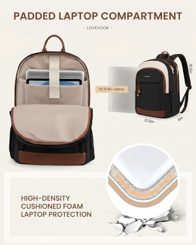 Alt view image 4 of 5 - LOVEVOOK 24L Laptop Backpack for Women, 15.6 Inch Work Laptop Bag