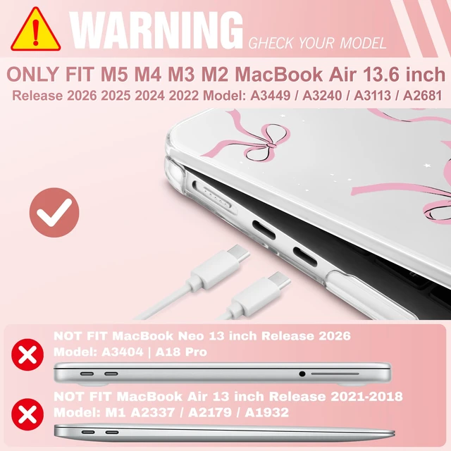 Alt view image 2 of 5 - May Chen for M5 MacBook Air 13.6 Inch Case 2026 2025 2024-2022 Release M5 A3449 M4 A3240 M3 A3113 M2 A2681, Plastic Hard Shell Case for MacBook Air 13.6" with Retina Display, Star Bow