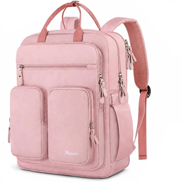 Main image of Mancro College Laptop Backpack for Women with 15.6 Inch Laptop Sleeve, Pink