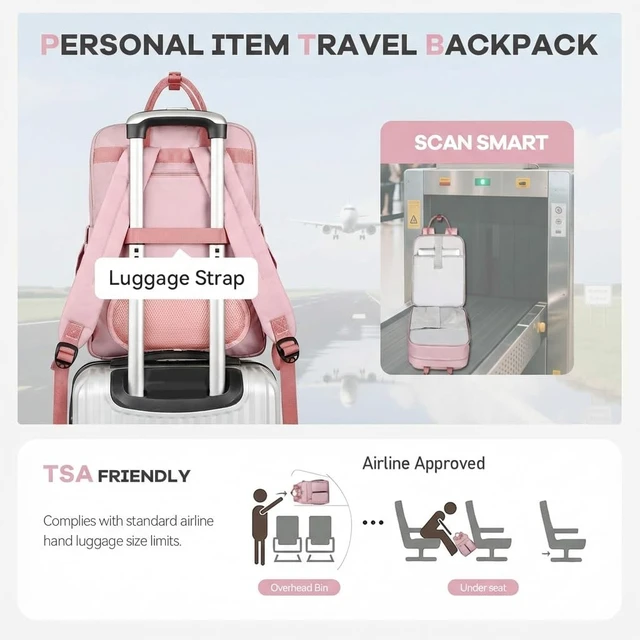 Alt view image 5 of 5 - Mancro College Laptop Backpack for Women with 15.6 Inch Laptop Sleeve, Pink