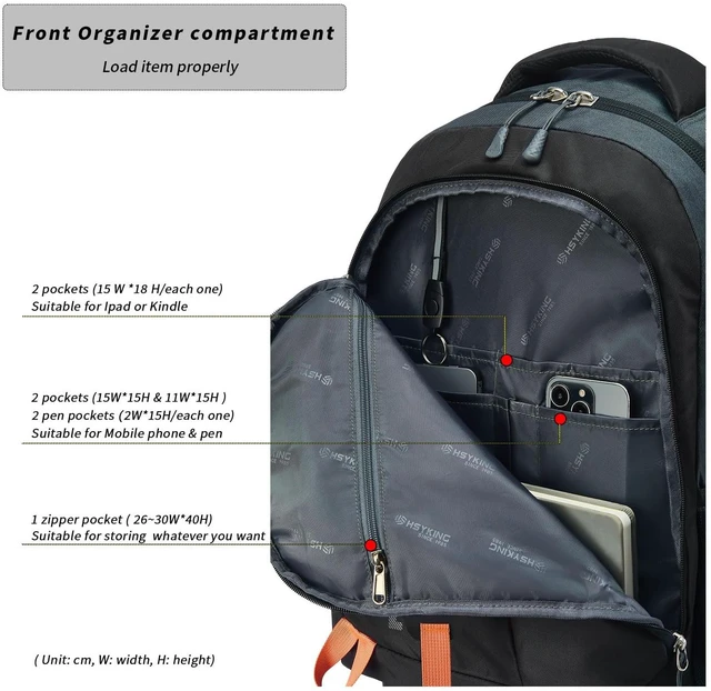 Alt view image 3 of 5 - HSYKING 20 Inches Water-resistant Rolling Laptop Backpack Wheeled Backpack for Adult, Business People and Travel Commuter Carry-on Luggage with Spinner Wheels Travel Luggage (Black, 20 Inches)
