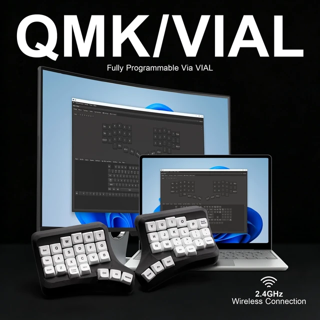 Alt view image 3 of 5 - YIVU 40% Velvet Wireless Split Keyboard, Ergonomic Hot Swappable Mechanical