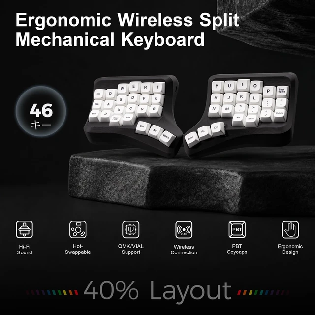 Alt view image 2 of 5 - YIVU 40% Velvet Wireless Split Keyboard, Ergonomic Hot Swappable Mechanical