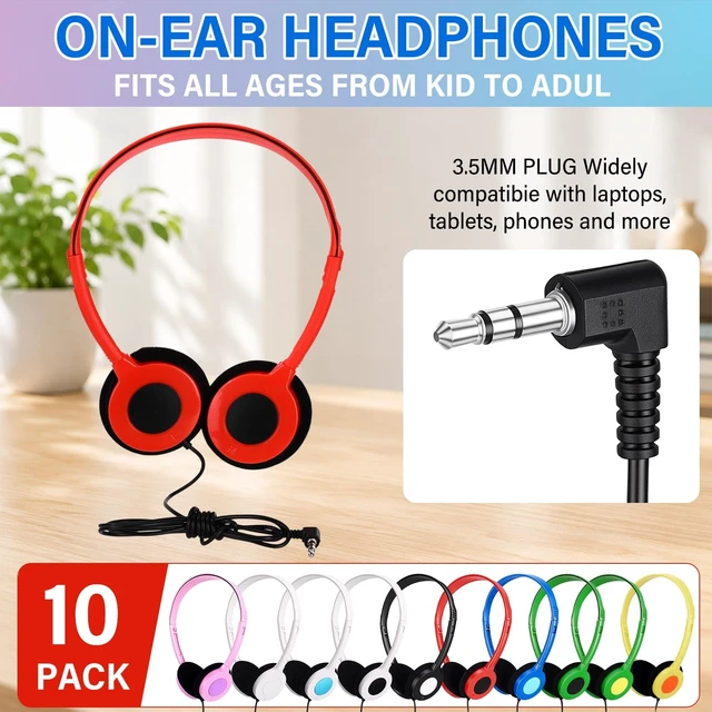 Alt view image 2 of 5 - Konohan 10 Pack Headphones Bulk Classroom Headphones, Colorful, Fresh