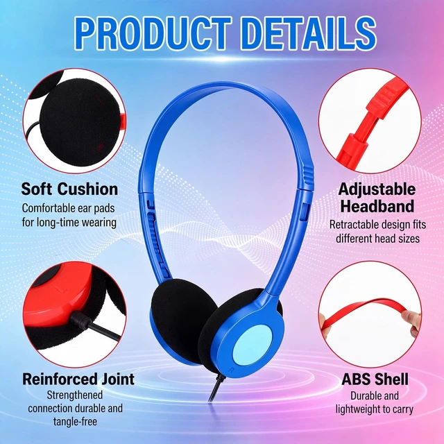 Alt view image 3 of 5 - Konohan 10 Pack Headphones Bulk Classroom Headphones, Colorful, Fresh