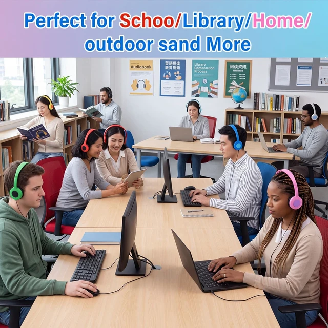 Alt view image 5 of 5 - Konohan 10 Pack Headphones Bulk Classroom Headphones, Colorful, Fresh