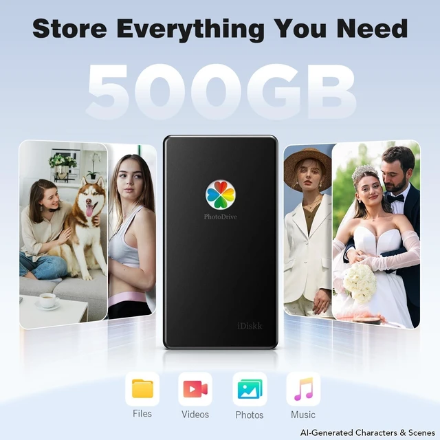 Alt view image 2 of 5 - iDiskk 500GB A-pple Certified External Hard Drive for iPhone iPad Android