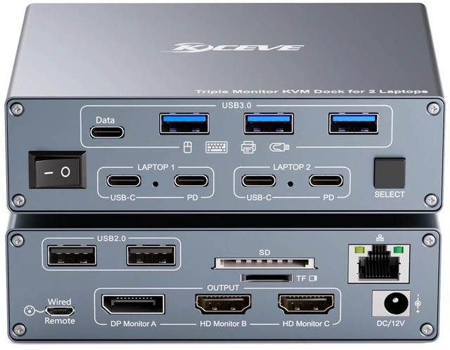 Main image of KCEVE KVM Switch 3 Monitors 2 Laptops 4K@60Hz