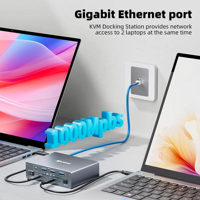 Alt view image 3 of 5 - KCEVE KVM Switch 3 Monitors 2 Laptops 4K@60Hz