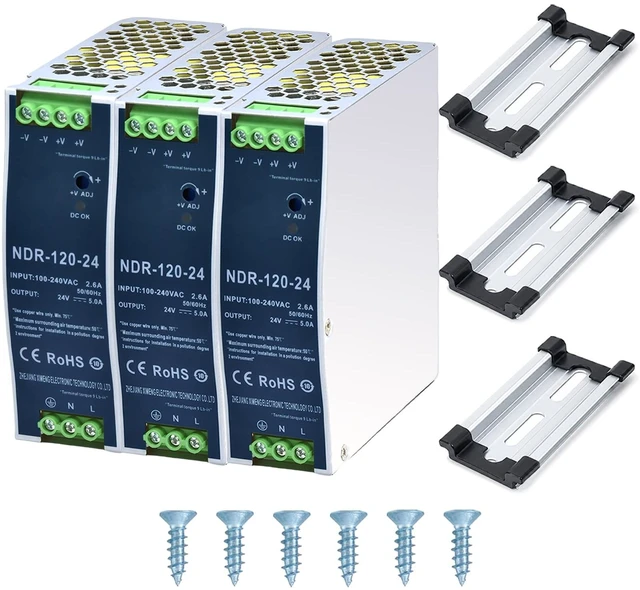 Main image of 24VDC Power Supply NDR 120W DIN Rail Power Supply Switch Switching Converter DC (Input 100-240VAC Output 24VDC 50/60HZ 24V 5A 3 PCS)