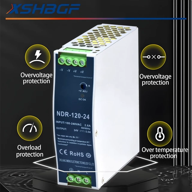 Alt view image 5 of 5 - 24VDC Power Supply NDR 120W DIN Rail Power Supply Switch Switching Converter DC (Input 100-240VAC Output 24VDC 50/60HZ 24V 5A 3 PCS)