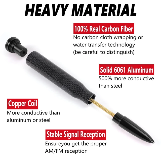 Alt view image 3 of 5 - KARTONMOTOR 50 Cal Bullet Antenna for Trucks & SUVs 5.5" Universal
