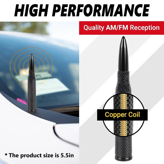 Alt view image 4 of 5 - KARTONMOTOR 50 Cal Bullet Antenna for Trucks & SUVs 5.5" Universal