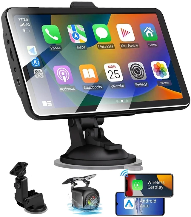 Main image of Portable Carplay Screen for Car Compatable with Apple CarPlay and Android Auto,Wireless Car Play Unit with GPS Navigation,Bluetooth,Mirror Link,Touch Screen for All Vehicles (7 Inch+Reverse Cam