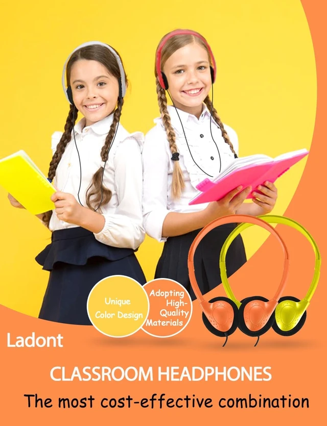 Alt view image 2 of 5 - Ladont 100 Pack Classroom Headphones Bulk for Students Kids Schools, Wholesale Wired Multi Color 3.5mm On Ear Class Set Headphones for Library Chromebook Laptop PC Computer
