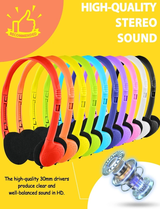Alt view image 3 of 5 - Ladont 100 Pack Classroom Headphones Bulk for Students Kids Schools, Wholesale Wired Multi Color 3.5mm On Ear Class Set Headphones for Library Chromebook Laptop PC Computer