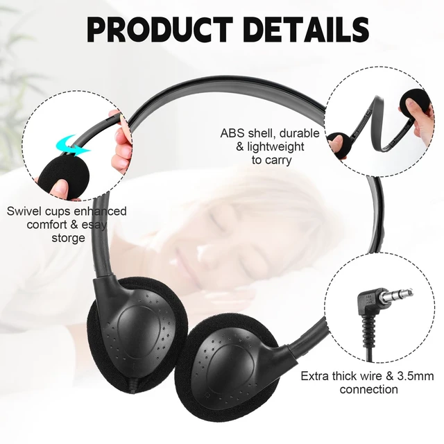 Alt view image 3 of 5 - Konohan 150 Pack Headphones Bulk Classroom Headphones, Black, Classic