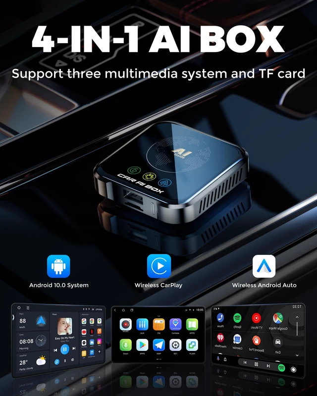 Alt view image 3 of 5 - Magic AI Box Wireless CarPlay Adapter, Fast Car Video Box Plug & Play, Easy Setup, Supports Netflix/YouTube/TF Card Equalizers and More for OEM Wired CarPlay/Android Auto Cars(Jet)