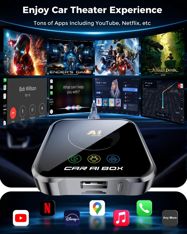 Alt view image 4 of 5 - Magic AI Box Wireless CarPlay Adapter, Fast Car Video Box Plug & Play, Easy Setup, Supports Netflix/YouTube/TF Card Equalizers and More for OEM Wired CarPlay/Android Auto Cars(Jet)
