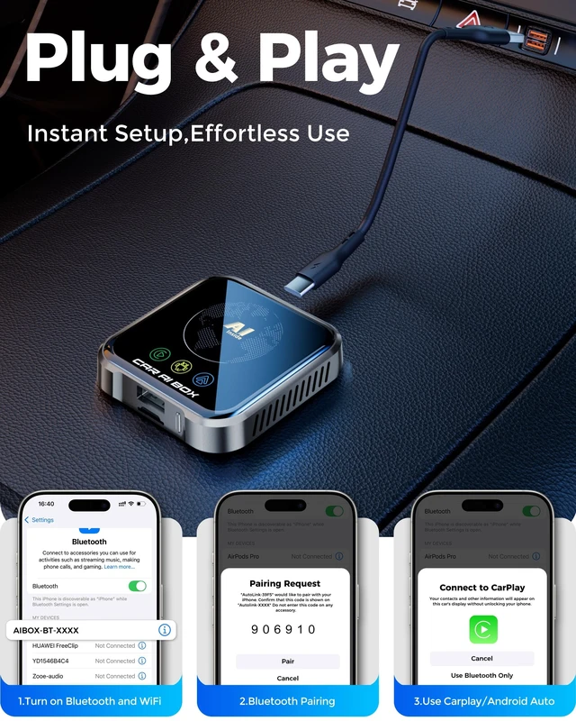 Alt view image 5 of 5 - Magic AI Box Wireless CarPlay Adapter, Fast Car Video Box Plug & Play, Easy Setup, Supports Netflix/YouTube/TF Card Equalizers and More for OEM Wired CarPlay/Android Auto Cars(Jet)