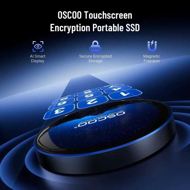Alt view image 2 of 5 - OSCOO 512GB Touchscreen Encrypted External SSD Hard Drive, Up to 2000MB/s