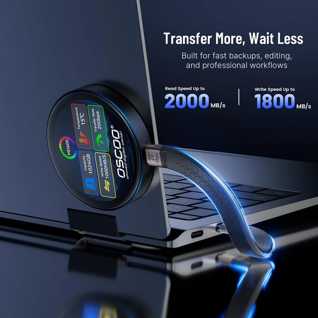 Alt view image 5 of 5 - OSCOO 512GB Touchscreen Encrypted External SSD Hard Drive, Up to 2000MB/s