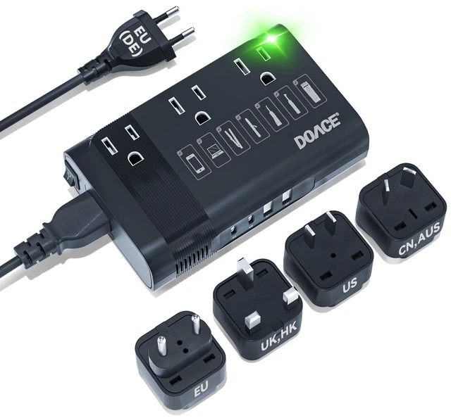 Main image of DOACE Voltage Converter US to Europe, 350W Converter for European Travel for Curling Iron and Hair Straighteners, 220V to 110V Converter Plug Adapter with 2 USB A & 2 USB C Ports